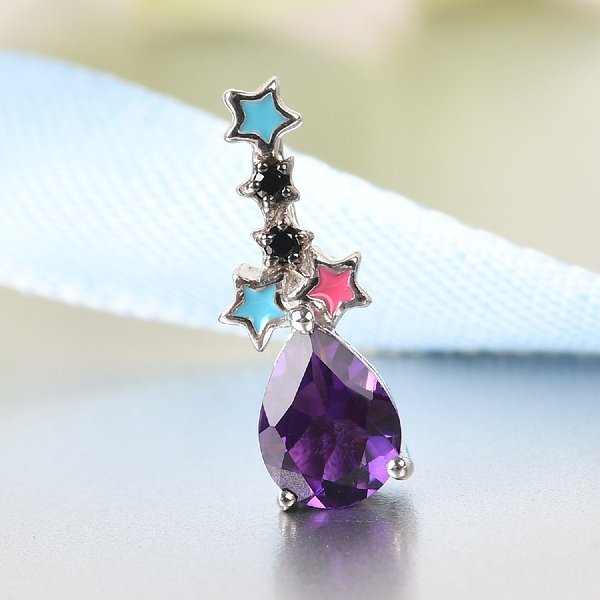 Celestial Dream Collection - Amethyst, Black Spinel and Kanchanaburi Blue Sapphire Pendant in Platinum Overlay Sterling Silver