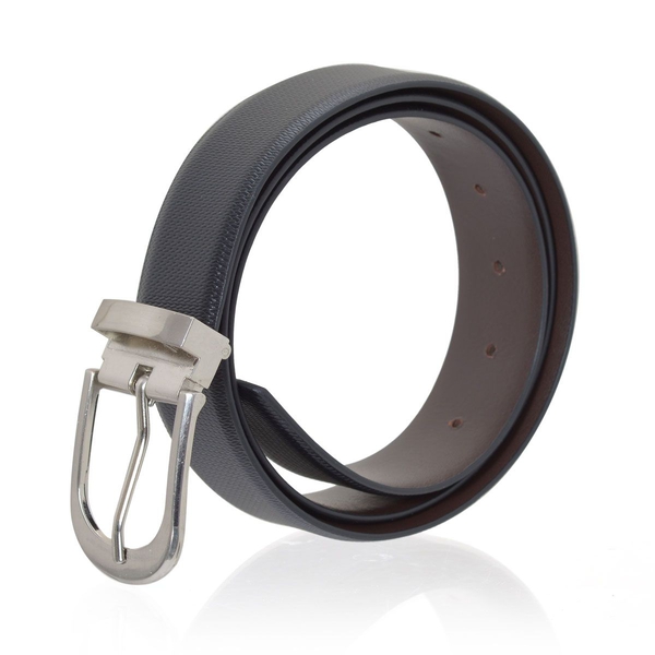 Genuine Leather Black and Brown Colour Mens Belt with Silver Tone Buckle (Size 48.5 inch)