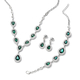 3 Piece Set -  Simulated Emerald and White Austrian Crystal Necklace (Size 20 with 2 Inch Extender) 