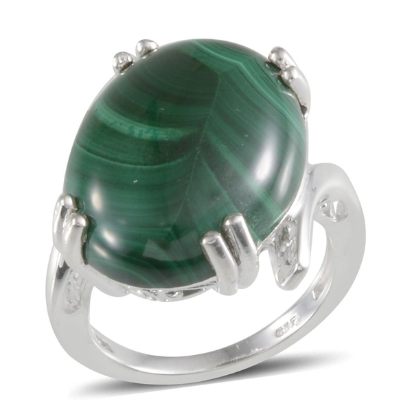Malachite (Ovl) Solitaire Ring in Sterling Silver 20.000 Ct.