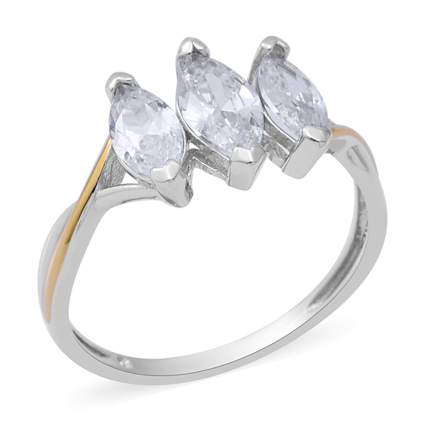 ELANZA Simulated Diamond Three-Stone Ring in Two Tone Overlay Sterling Silver