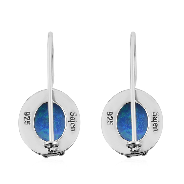 Sajen Silver Cultural Flair Collection- Quartz Doublet Simulated Opal Blue Earrings in Rhodium Overlay Sterling Silver 6.0 Ct.