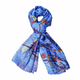 LA MAREY 100% Mulberry Silk Blue and Multicolour Periwinkle Print Scarf (180x110cm)
