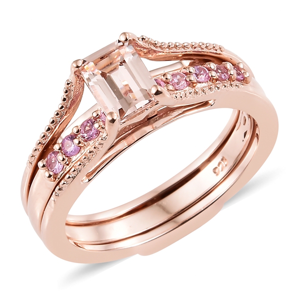 Marropino Morganite (Oct), Pink Sapphire Interchangeable Ring in Rose Gold Overlay Sterling Silver 1