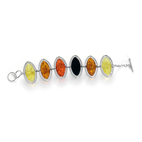 Simulated Amber 2 Key Chain and Bracelet (Size 7.5) Set in Silver Tone