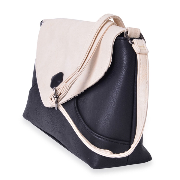 Black and Cream Colour Envelope Design Crossbody Bag with Adjustable Shoulder Strap (Size 27X17.5X8 Cm)