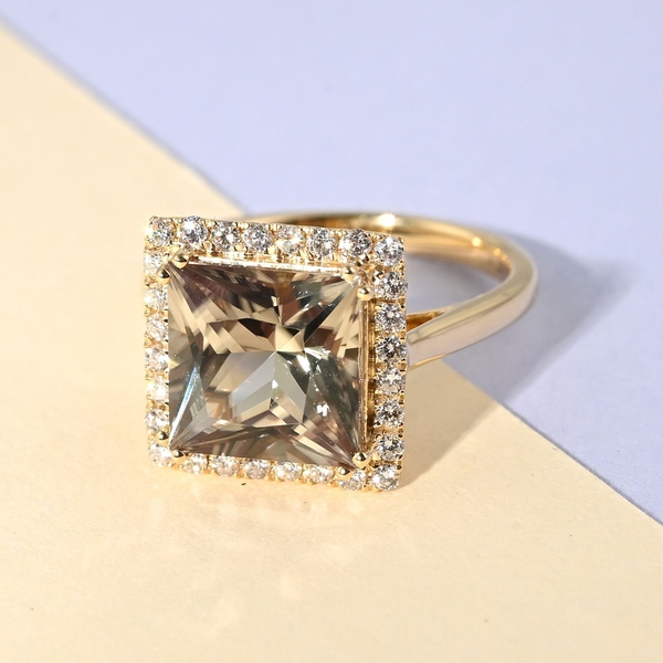 Certified and Appraised ILIANA 18K Yellow Gold AAA Turkizite and Diamond (SI-G-H) Halo Ring 4.10Ct.