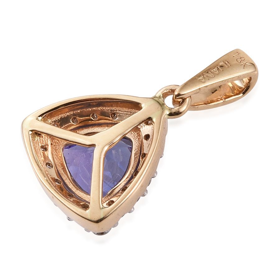 ILIANA 18K Yellow Gold 1.25 Carat AAA Tanzanite Trillion Halo Pendant, Diamond SI G-H.