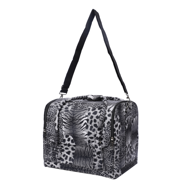 3 Layer Leopard Pattern Jewellery Box with Detachable Shoulder Strap - Brown
