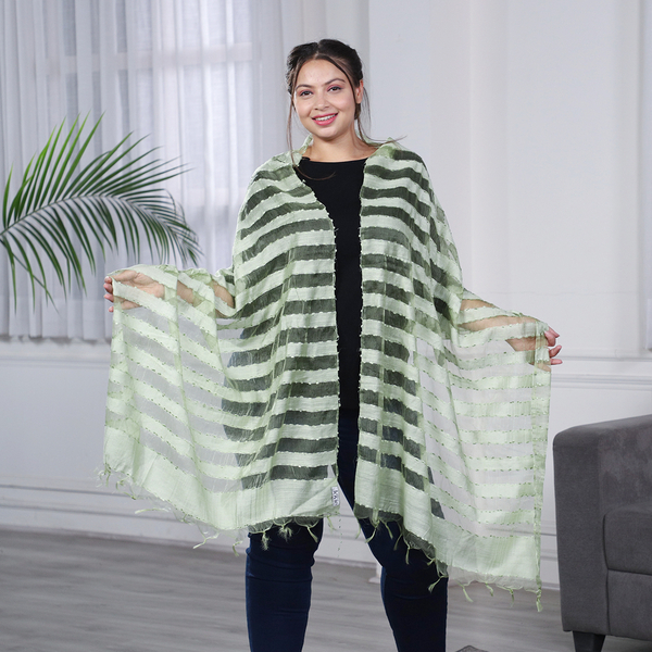 JOVIE - New Season Handmade Scarf with Fringes in Green Size 76x235cm