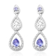 Tanzanite (Pear) Earrings (with Push Back) in Platinum Overlay Sterling Silver