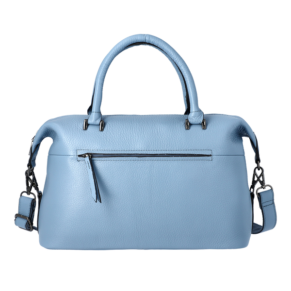 Super Soft 100% Genuine Leather Solid Light Blue Satchel Bag with Adjustable Shoulder Strap and Zipp