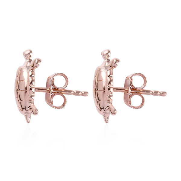 Rose Gold Overlay Sterling Silver Turtle Stud Earrings (with Push Back)
