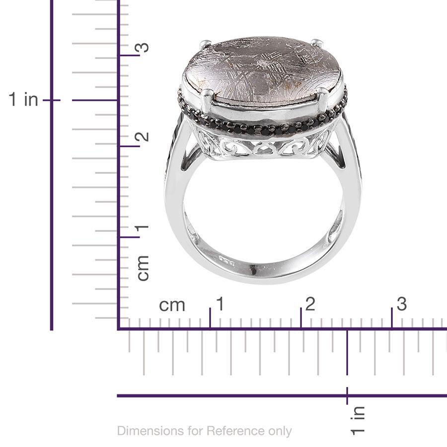 Meteorite (Rnd 19.25 Ct), Boi Ploi Black Spinel Ring in Platinum Overlay Sterling Silver 20.500 Ct.