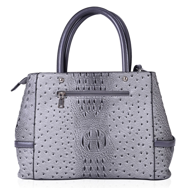 Designer Inspired-Grey and Black Colour Croc Embossed Tote Bag with External Zipper Pocket and Adjustable Shoulder Strap (Size 38X26.5X13 Cm)