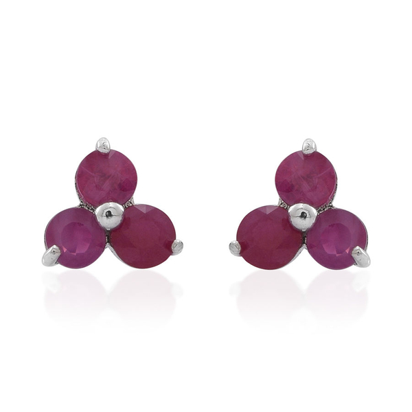 9K W Gold Ruby (Rnd) Stud Earrings (with Push Back) 1.750 Ct.