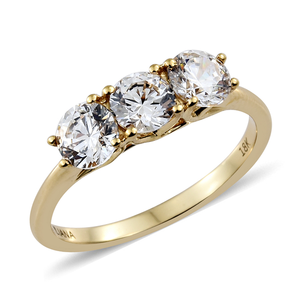 Lustro Stella ILIANA Made with Finest CZ Trilogy Ring in 18K Gold 3.35 Grams