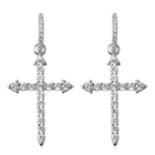 Simulated Diamond Huggie Hoop Cross Earrings in Silver Plated