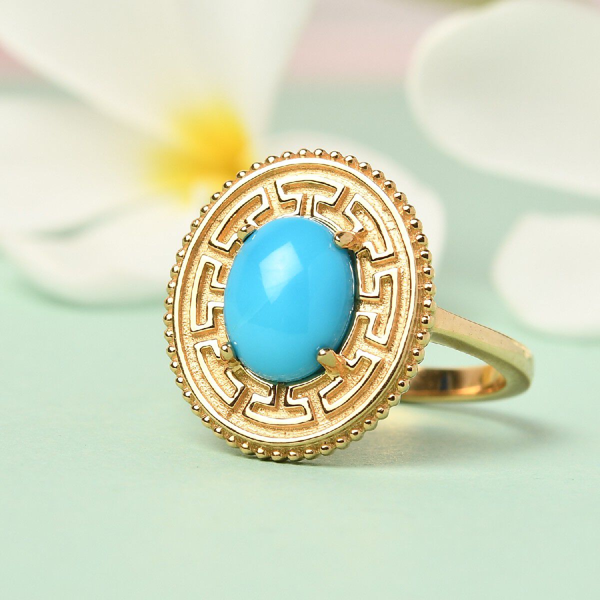 Womens Jewellery Rings Bhagat Jewels 18kt Gold Plated Oval Turquoise R in Yellow 