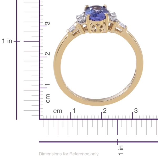 9K Yellow Gold 1.25 Ct AA Tanzanite Ring with Diamond