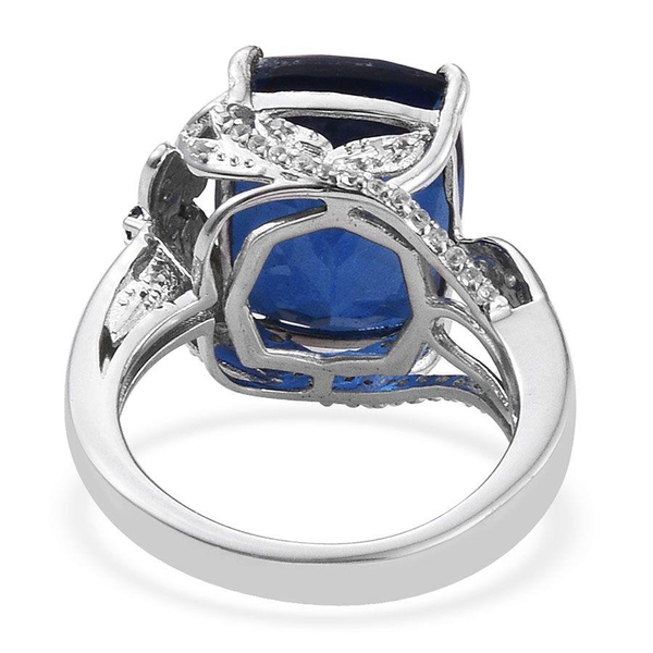 GP Ceylon Colour Quartz (Cush 11.20 Ct), Kanchanaburi Blue Sapphire and Natural Cambodian Zircon Ring in Platinum Overlay Sterling Silver 11.745 Ct. Silver wt 5.40 Gms.