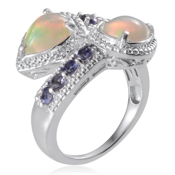 Ethiopian Welo Opal (Pear), Iolite Ring in Platinum Overlay Sterling Silver 2.000 Ct.