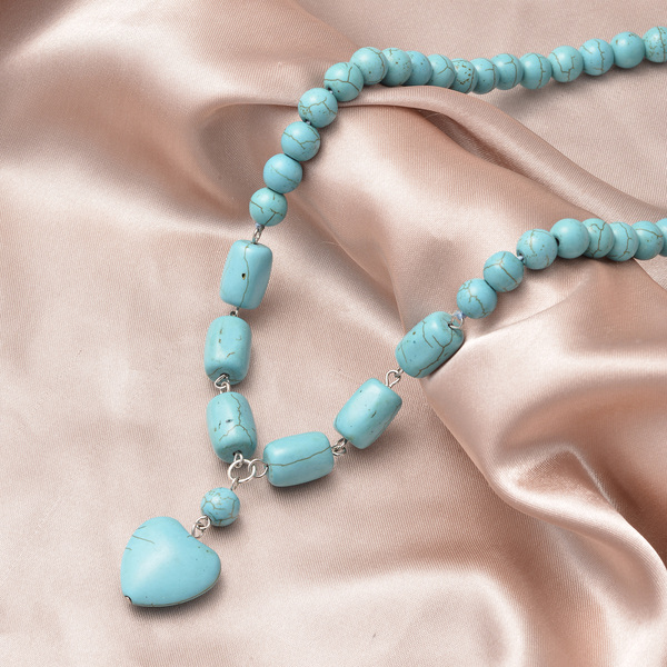 Blue Howlite Beads Necklace (Size - 18 With 2 inch Extender) in Silver Tone 221.00 Ct.