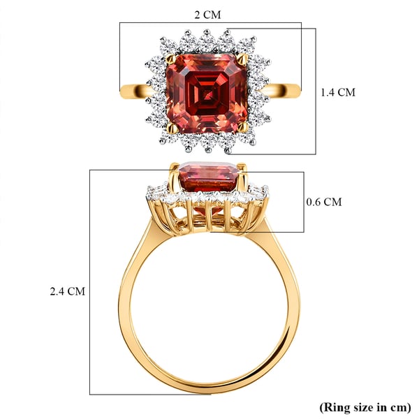 Red Moissanite (Asscher Cut) and White Moissanite Ring in 14K Gold Overlay Sterling Silver 3.30 Ct.