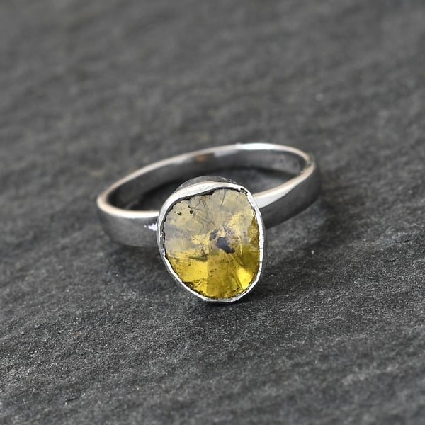 Yellow Polki Diamond Handcrafted Ring in Platinum Overlay Sterling Silver 0.50 Ct