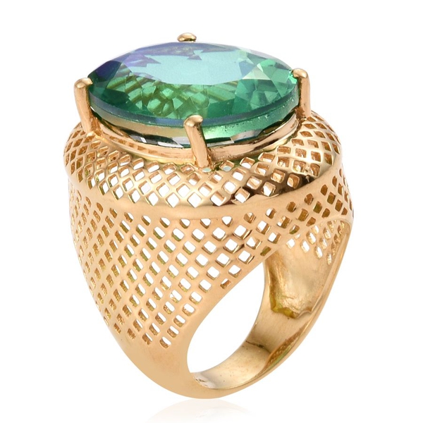 Peacock Quartz (Ovl) Ring in 14K Gold Overlay Sterling Silver 19.000 Cut.