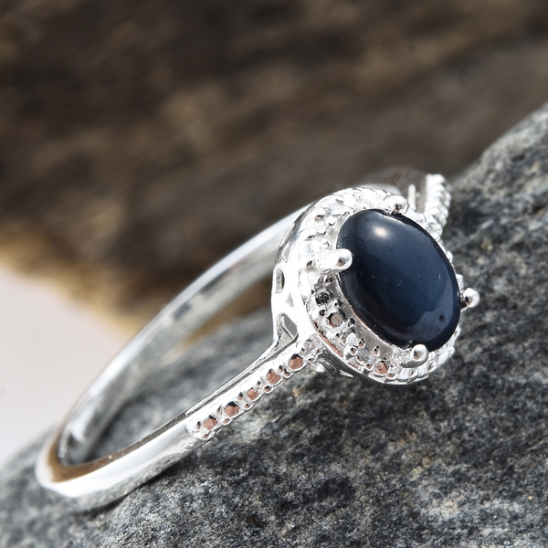 Star Blue Sapphire (Ovl) Solitaire Ring in Sterling Silver 1.000 Ct.