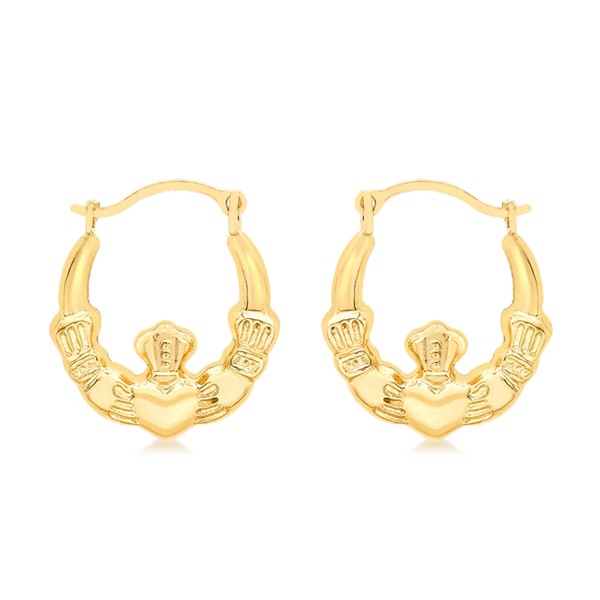 Close Out Deal Italian 9K Y Gold Claddagh Earrings (with Clasp)