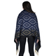 Ikat Pattern Faux Fur Shawl with Fringe (Size 175x65cm) - Dark Blue
