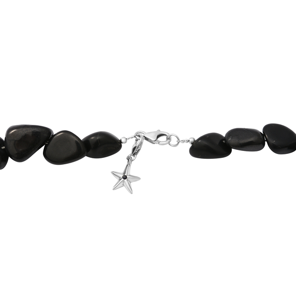 GP - Shungite, Blue Sapphire Necklace (Size 18) with Star Charm in Rhodium Overlay Sterling Silver 350.03 Ct.