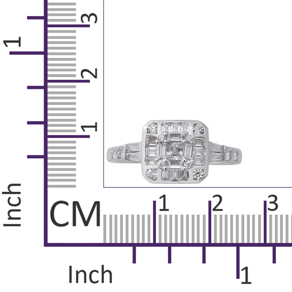 ELANZA Simulated Diamond (Bgt) Cocktail Ring in Rhodium Overlay Sterling Silver 3.16 Ct.