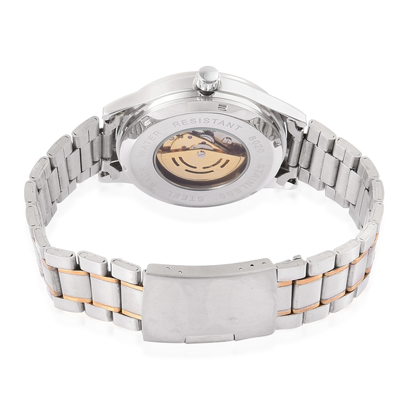GENOA Automatic Skeleton Black Dial Watch in Yellow Gold and Silver Tone with Stainless Steel and Glass Back
