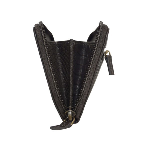 Assots London HAZEL Python Embossed Genuine Leather Zip Around Purse (Size 20x2x10) - Dark Grey
