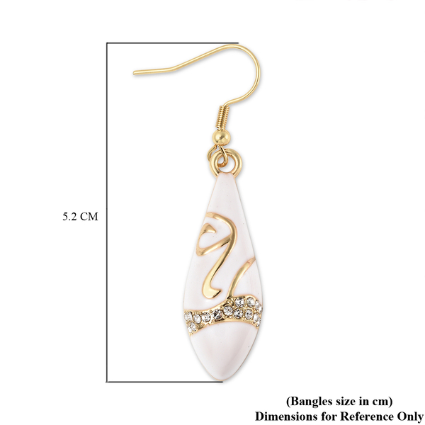2 Piece Set - White Austrian Crystal Serpent White Enamelled Cuff Bangle (Size 7) and Fish Hook Earrings (with French Clip Rubber & Push Back) in Gold Tone