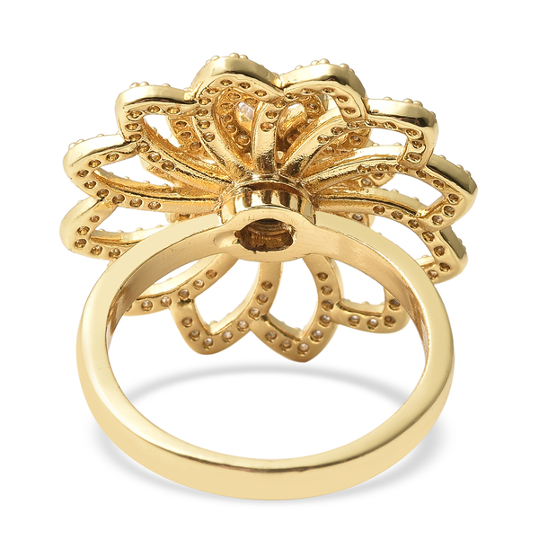 Simulated Diamond Floral Ring in Yellow Gold Tone