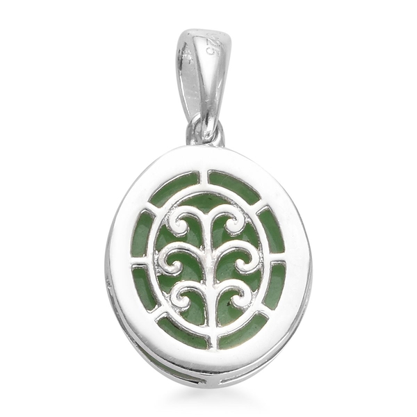 Green Jade (Ovl) Tree of Life Pendant in Sterling Silver 6.000 Ct.