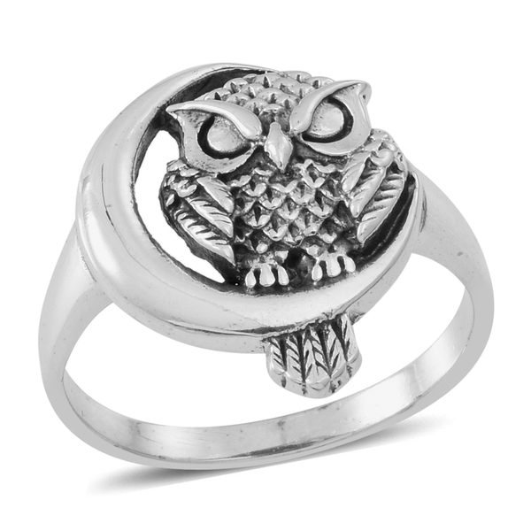 Thai Rhodium Plated Sterling Silver Owl Ring, Silver wt 4.80 Gms.