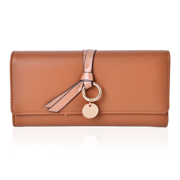 Tan Colour Ladies Wallet with Multiple Card Slots and Knot Charm (Size 19X9X3 Cm)