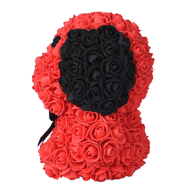 Handcrafted Rose Flower Dog with Bow (Size 28x17x18Cm)