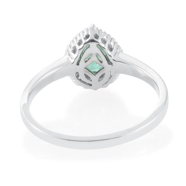 ILIANA 18K White Gold 0.85 Carat Pear AAA Boyaca Colombian Emerald Ring With Diamond SI G-H