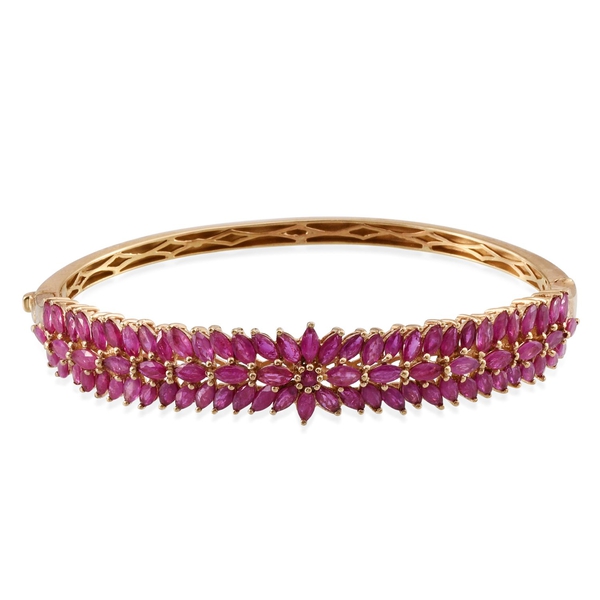 AAA Ruby (Rnd) and Hidden Diamond Bangle (Size 7.5) in 14K Gold Overlay Sterling Silver 12.270 Ct.