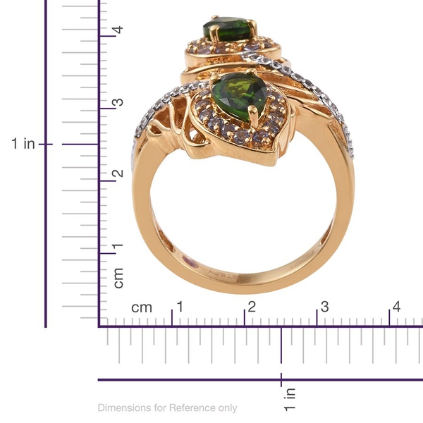 Stefy Chrome Diopside (Pear), Tanzanite, Pink Sapphire and White Topaz Crossover Ring in 14K Gold Overlay Sterling Silver 2.250 Ct.