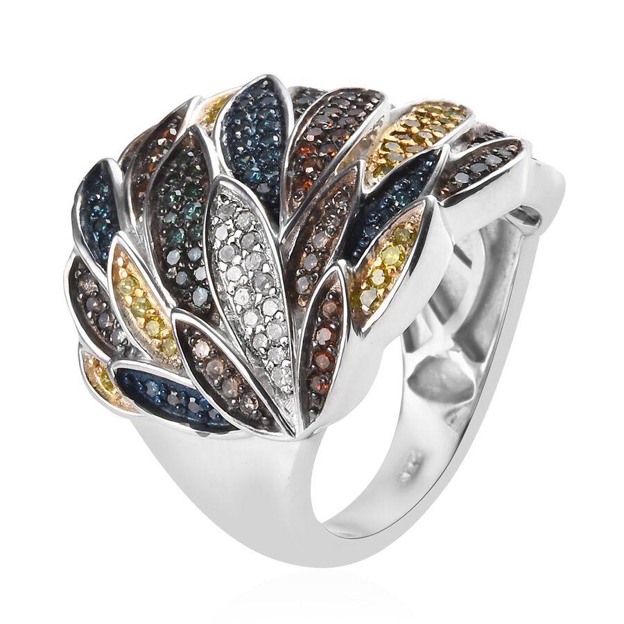 1 Ct Designer Inspired Rainbow Diamond Cluster Ring in Platinum Plated ...