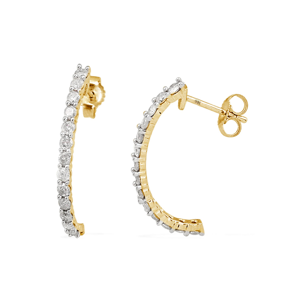 9K Y Gold SGL Certified Diamond (Rnd) (I3 / G-H) J Hoop Earrings (With Push Back) 1.000 Ct.