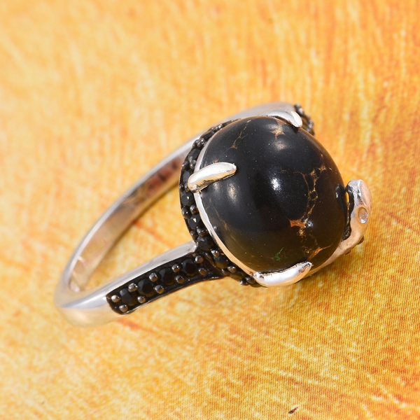 Arizona Mojave Black Turquoise (Ovl 4.50 Ct), Boi Ploi Black Spinel Ring in Platinum Overlay Sterling Silver 5.000 Ct.