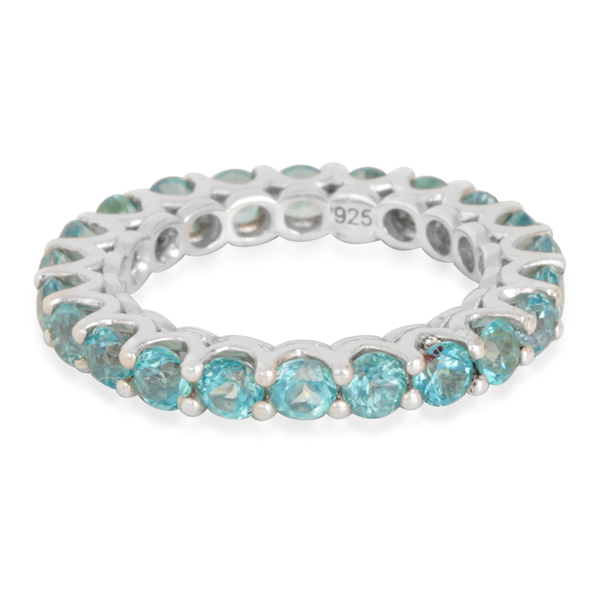 Signity Paraiba Topaz (Rnd) Full Eternity Ring in Platinum Overlay Sterling Silver 3.250 Ct.